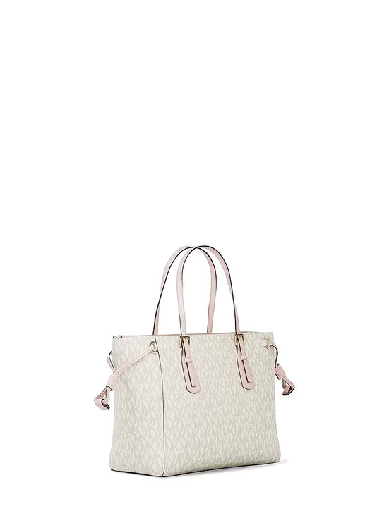 Michael Kors Women's Voyager Extra-Small Signature Logo Convertible Crossbody Bag Powder Blush Multi/Gold