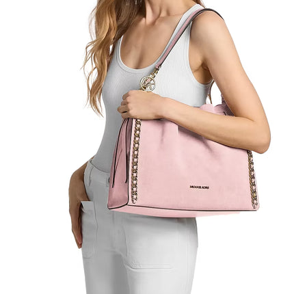 Michael Kors Women's Mina Large Suede Chain Shoulder Bag Powder Blush/Gold