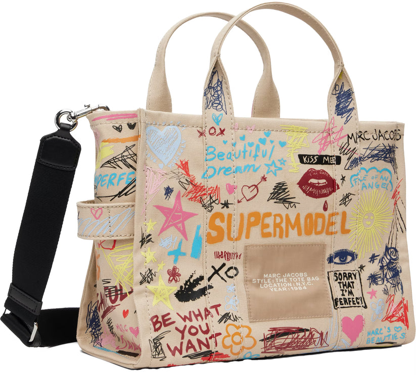 Marc Jacobs Women's The Punk Scribble Canvas Medium Tote Bag Beige