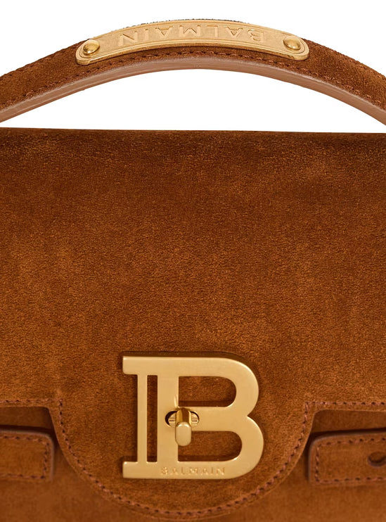 Balmain Women's Suede B-Buzz Shoulder 24 Bag Brown