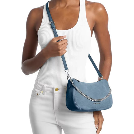 Michael Kors Women's Carmela Medium Suede Convertible Crossbody Bag Denim/Silver