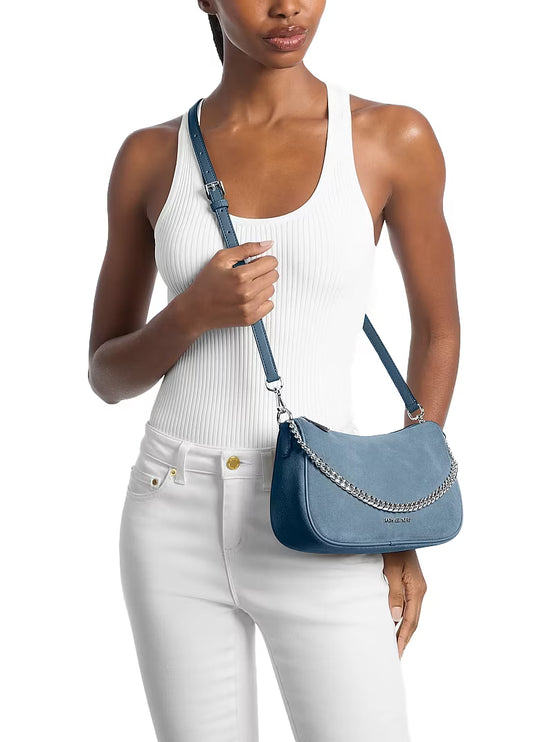 Michael Kors Women's Carmela Medium Suede Convertible Crossbody Bag Denim/Silver