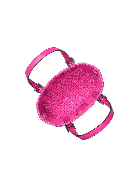 Michael Kors Women's Quinn Extra-Small Hand-Crocheted Crossbody Bag Raspberry/Silver