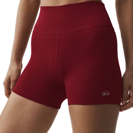 alo Women's 4" Seamless Modal Ribbed High-Waist Short Summer Romance Red