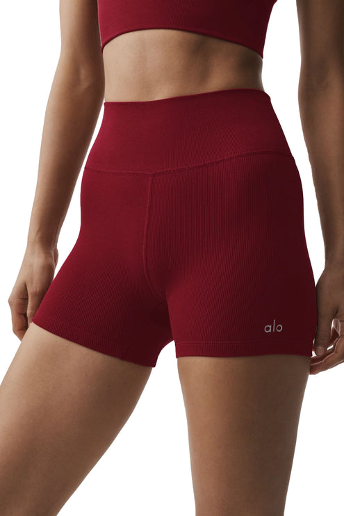 alo Women's 4" Seamless Modal Ribbed High-Waist Short Summer Romance Red