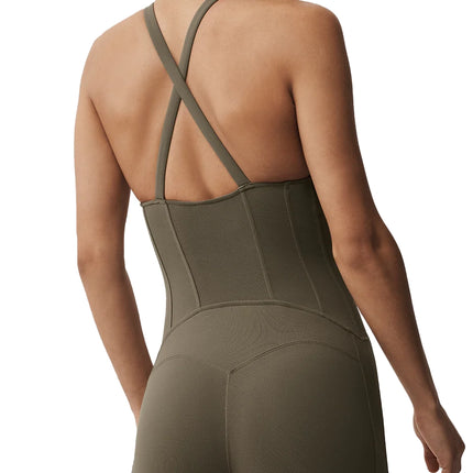 alo Women's Airbrush Sparks Fly Corset Onesie Olive Tree