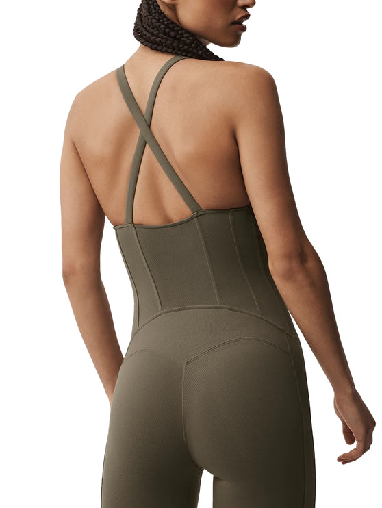 alo Women's Airbrush Sparks Fly Corset Onesie Olive Tree