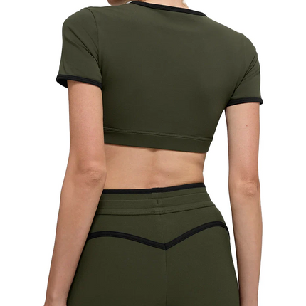 alo Women's Airbrush Race Pace Short Sleeve Green Olive/Black