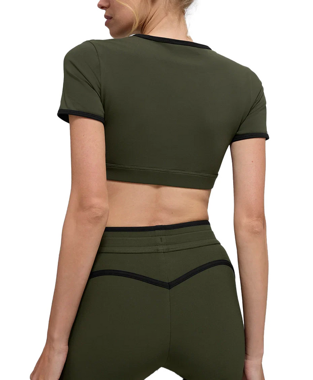 alo Women's Airbrush Race Pace Short Sleeve Green Olive/Black