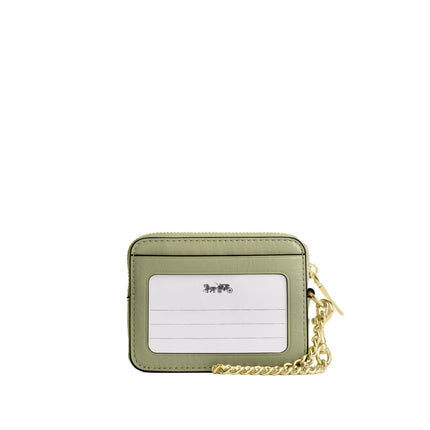 Coach Women's Zip Card Case With Quilting Gold/Pistachio