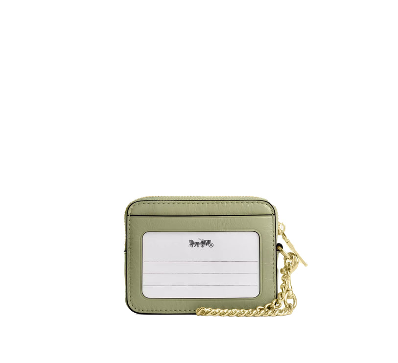 Coach Women's Zip Card Case With Quilting Gold/Pistachio