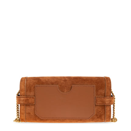 Balmain Women's B-Buzz Pouch 23-Calfskin Suede Brown