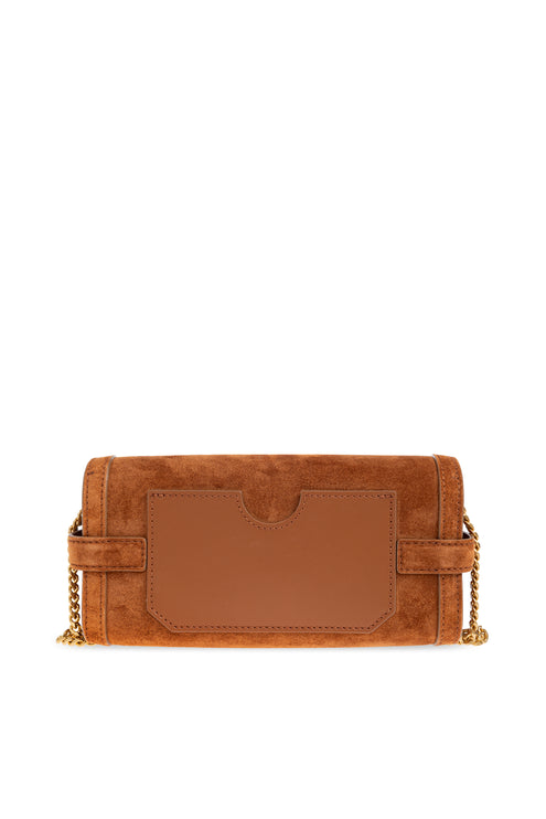Balmain Women's B-Buzz Pouch 23-Calfskin Suede Brown