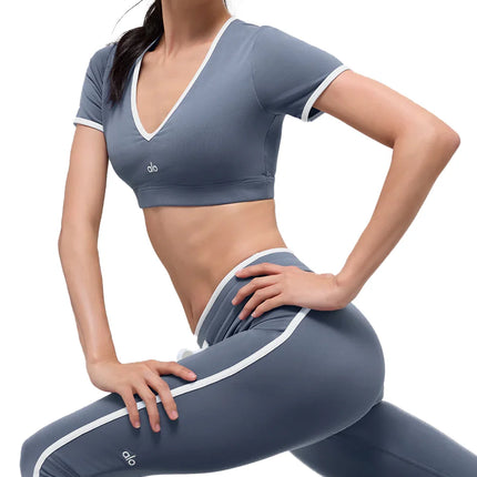alo Women's Airbrush Race Pace Short Sleeve Bluestone/White