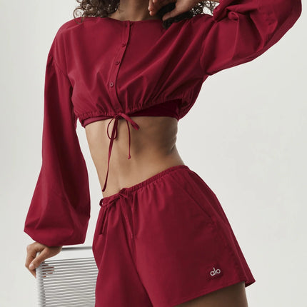 alo Women's Cotton Cropped Real Deal Long Sleeve Summer Romance Red
