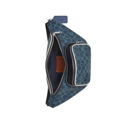 Coach Unisex Travis Belt Bag 35 In Signature Canvas Silver/Ink Blue