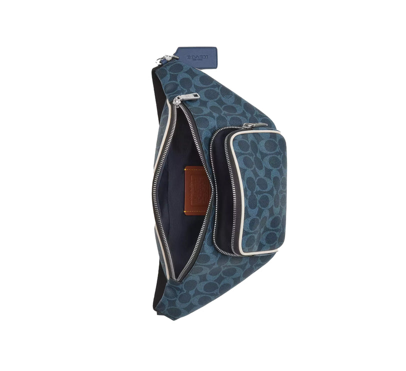 Coach Unisex Travis Belt Bag 35 In Signature Canvas Silver/Ink Blue