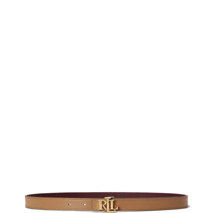Polo Ralph Lauren Women's Logo Reversible Leather Skinny Belt Dark Garnet/Camel