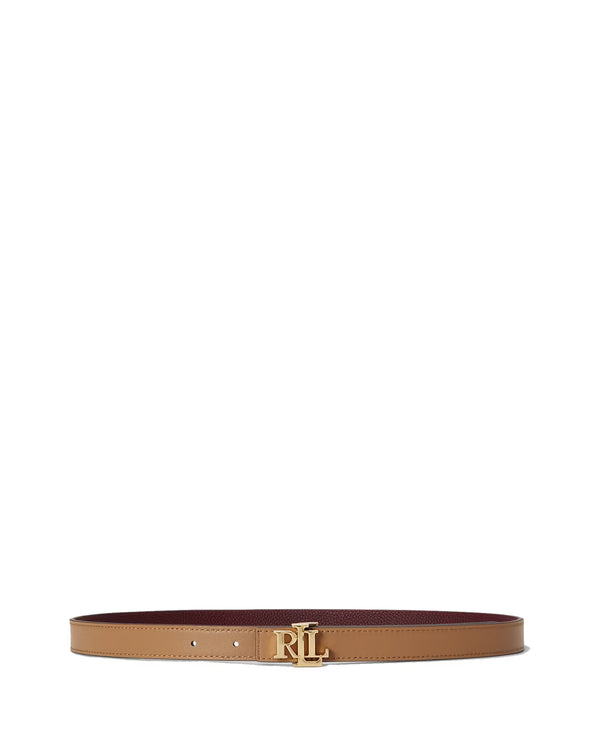 Polo Ralph Lauren Women's Logo Reversible Leather Skinny Belt Dark Garnet/Camel