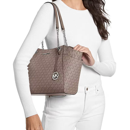 Michael Kors Women's Jet Set Large Signature Logo Shoulder Bag Mushroom/Silver