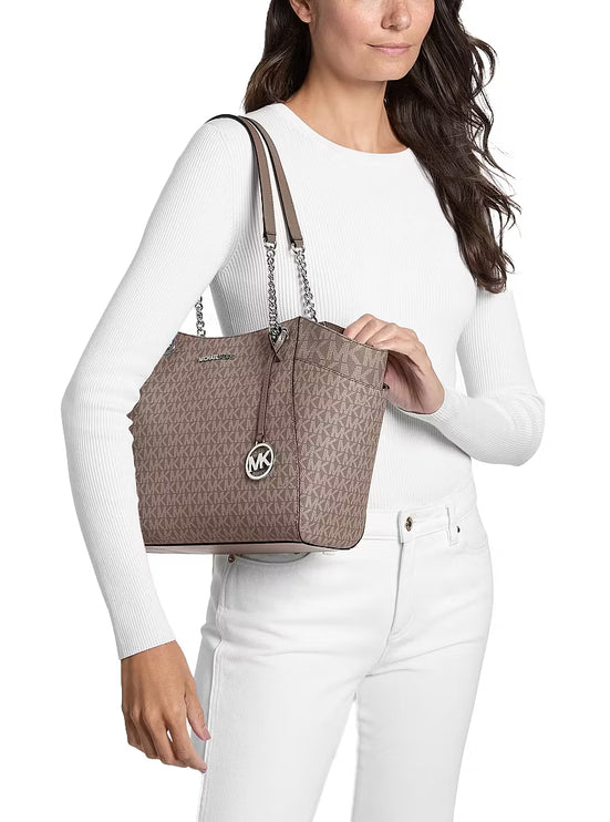 Michael Kors Women's Jet Set Large Signature Logo Shoulder Bag Mushroom/Silver