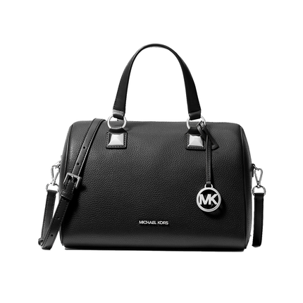 Michael Kors Women's Grayson Medium Pebbled Leather Duffel Crossbody Bag Black/Silver