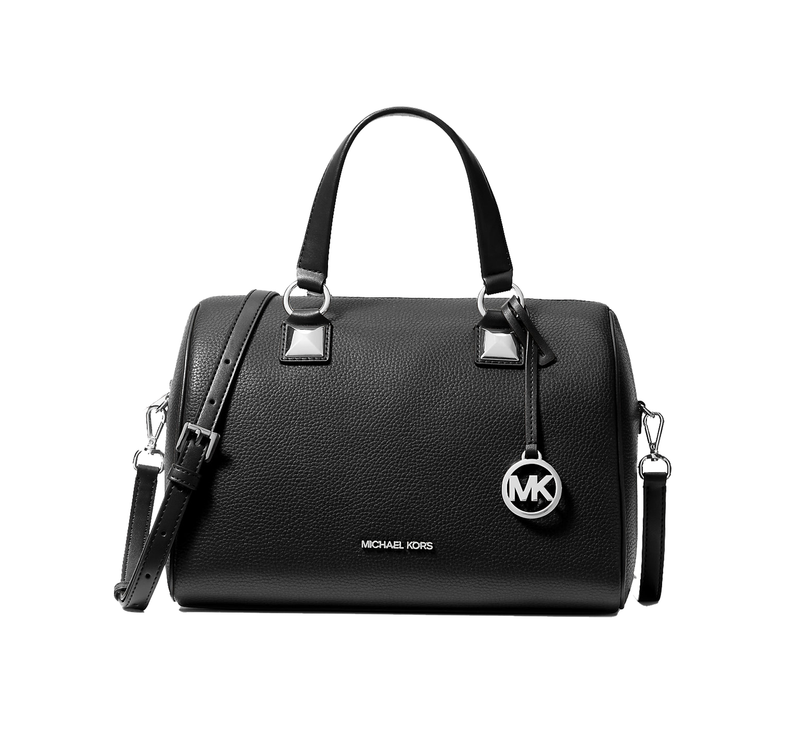 Michael Kors Women's Grayson Medium Pebbled Leather Duffel Crossbody Bag Black/Silver