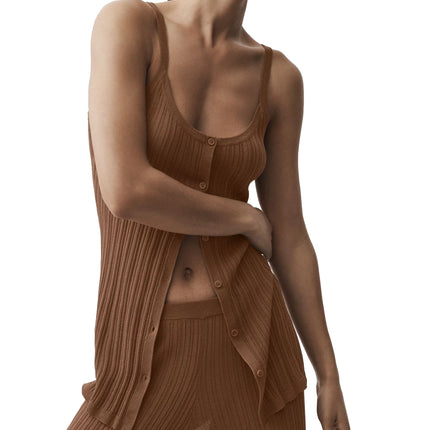 alo Women's Sweater Sunlit Button Down Tank Sun Kissed Brown