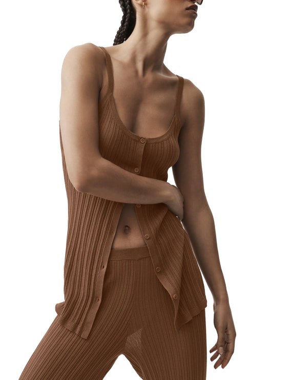 alo Women's Sweater Sunlit Button Down Tank Sun Kissed Brown