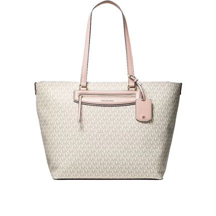 Michael Kors Women's Jet Set Travel Extra-Large Signature Logo Tote Bag Vanilla/Soft Pink/Gold