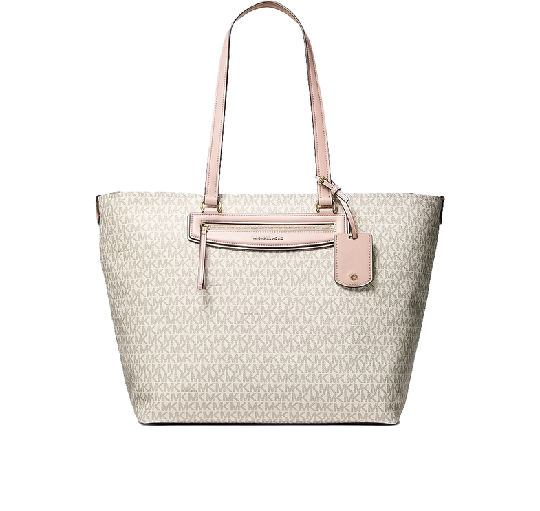 Michael Kors Women's Jet Set Travel Extra-Large Signature Logo Tote Bag Vanilla/Soft Pink/Gold