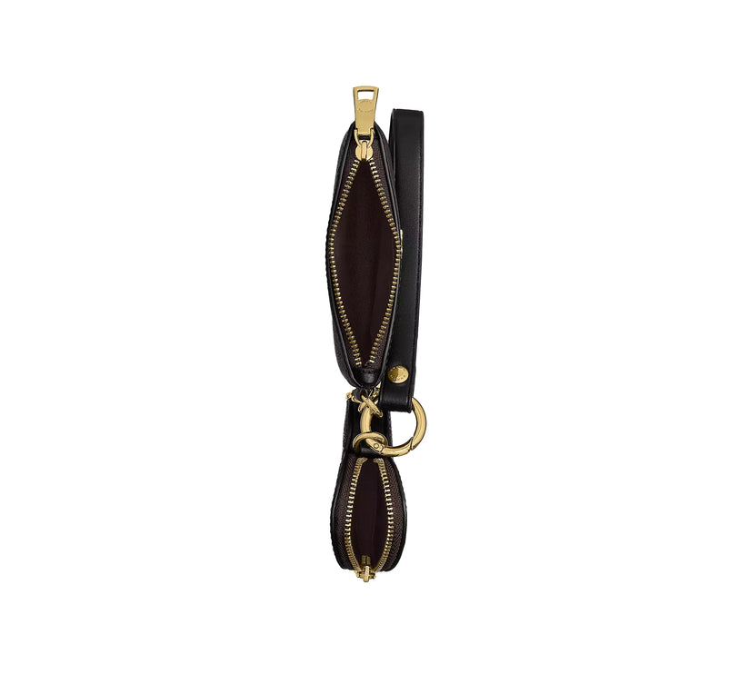Coach Women's Wristlet And Heart Pouch In Signature Canvas With Charm Gold/Walnut/Black