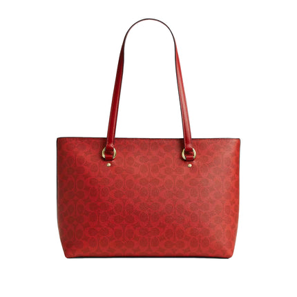 Coach Women's Station Tote Bag In Signature Canvas Gold/Crimson