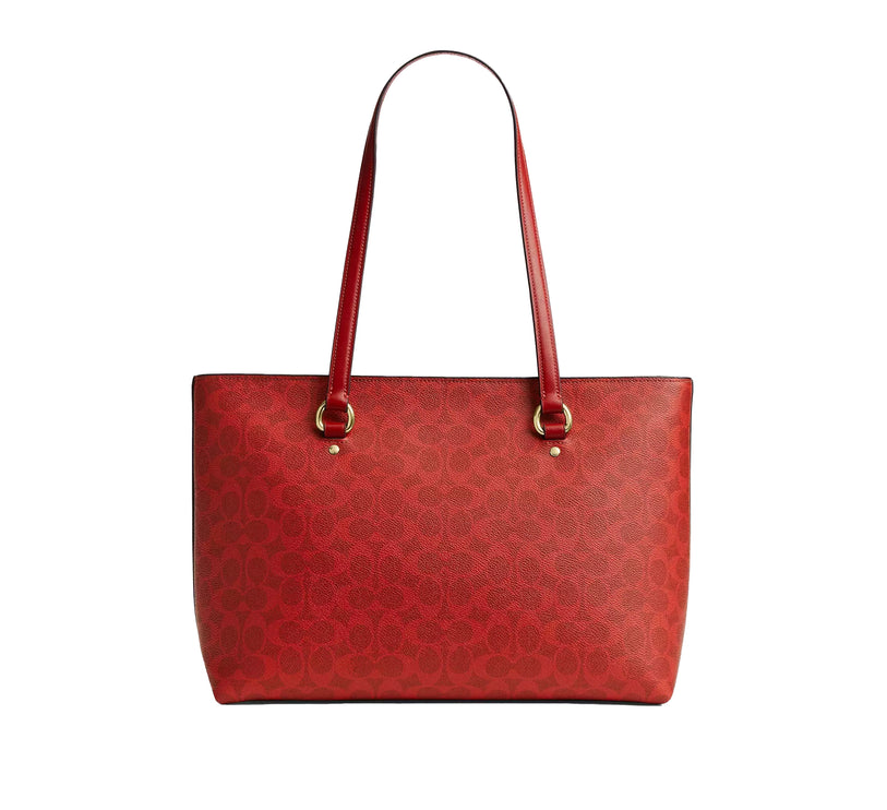 Coach Women's Station Tote Bag In Signature Canvas Gold/Crimson