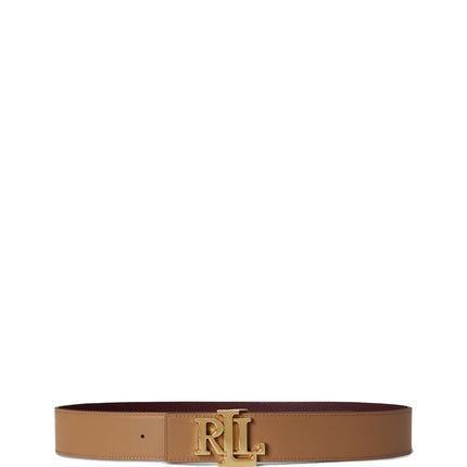 Polo Ralph Lauren Women's Logo Reversible Leather Wide Belt Dark Garnet/Camel