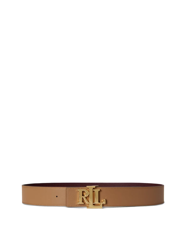 Polo Ralph Lauren Women's Logo Reversible Leather Wide Belt Dark Garnet/Camel
