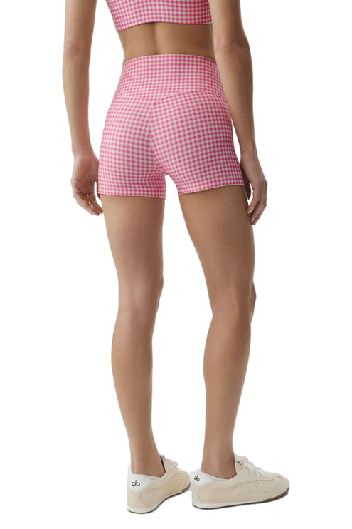alo Women's 3" Airlift Gingham High-Waist Sleek Short Paradise Pink Gingham