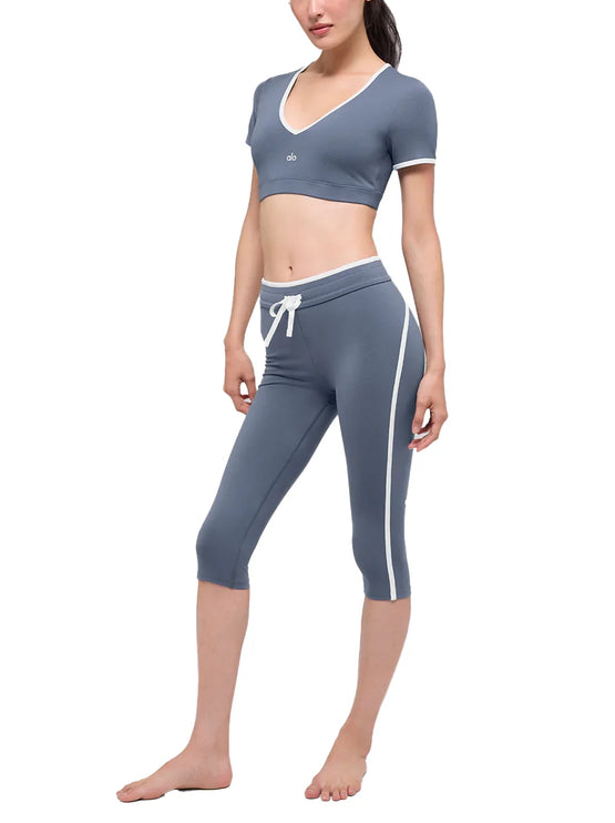 alo Women's Airbrush High-Waist Race Pace Capri Bluestone/White