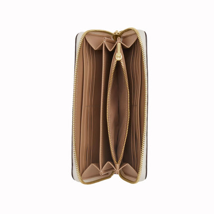 Coach Women's Long Zip Around Wallet In Pretty Signature Canvas Gold/Chalk/Pink