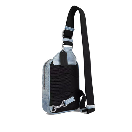 Coach Unisex Racer Sling Pack In Loved Signature Denim Silver/Light Indigo