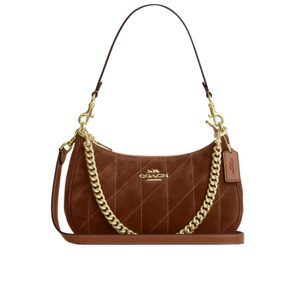 Coach Women's Teri Shoulder Bag With Quilting Suede/Gold/Warm Brown