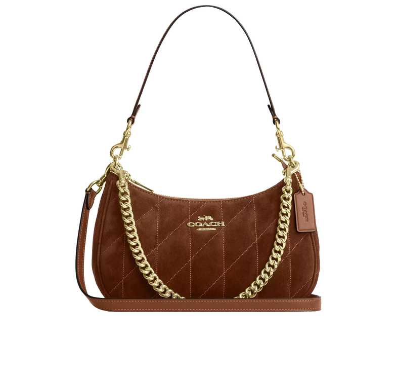 Coach Women's Teri Shoulder Bag With Quilting Suede/Gold/Warm Brown