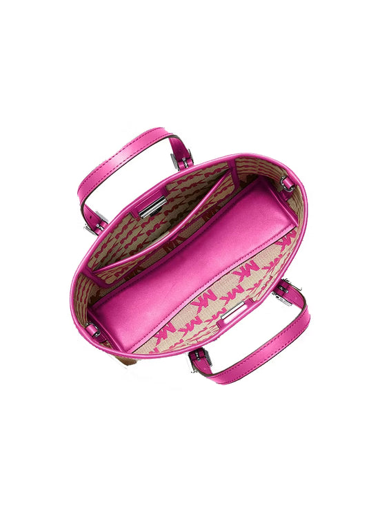 Michael Kors Women's Quinn Small Striped Canvas Convertible Crossbody Bag Raspberry/Silver