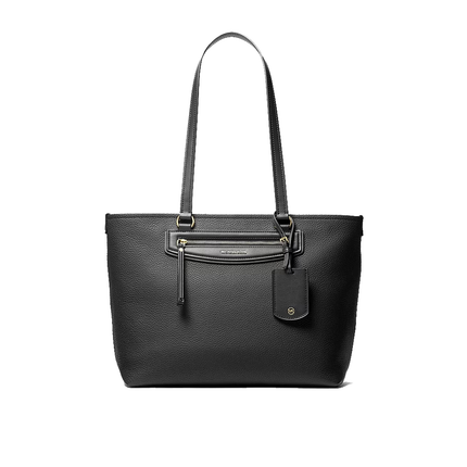 Michael Kors Women's Jet Set Travel Medium Pebbled Leather Tote Bag Black/Gold