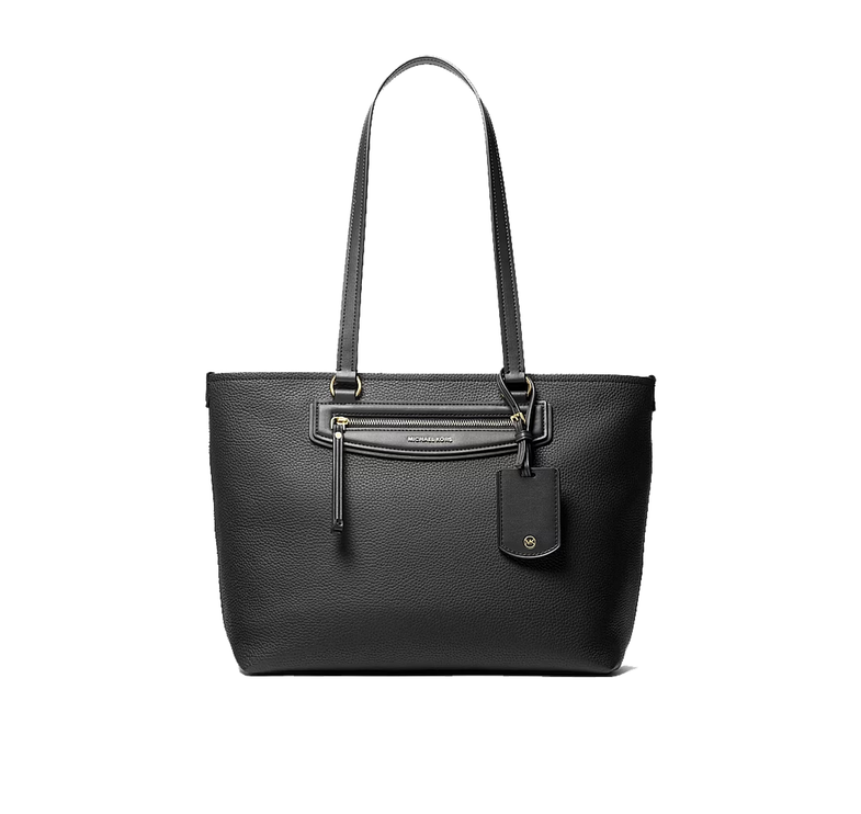 Michael Kors Women's Jet Set Travel Medium Pebbled Leather Tote Bag Black/Gold