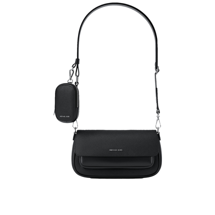 Michael Kors Women's Jet Set Travel Small Pebbled Leather Crossbody Bag With Pouch Black/Silver