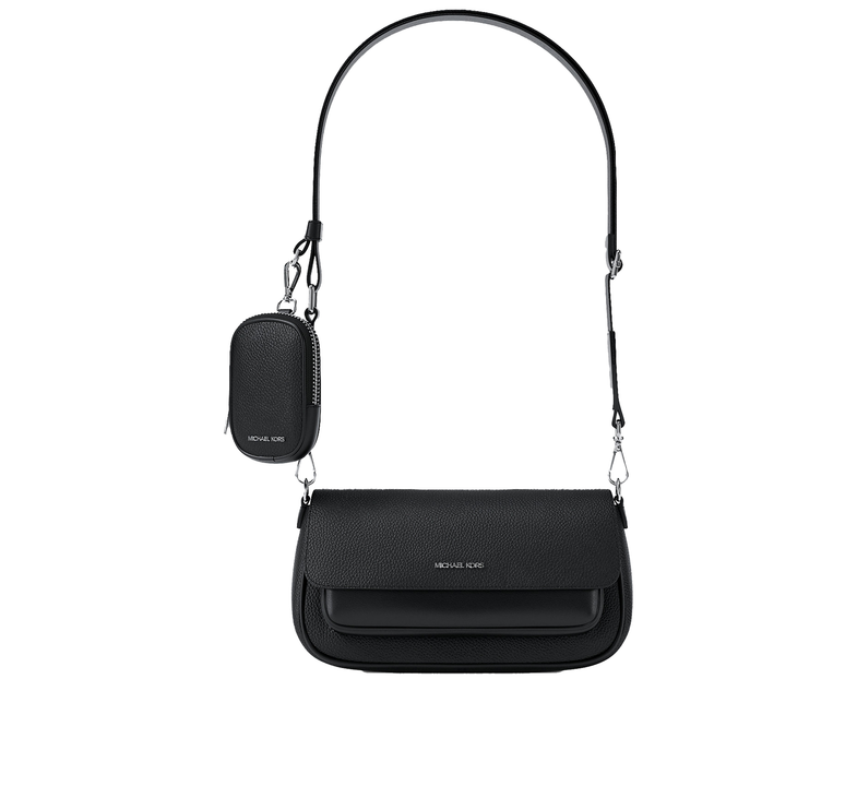 Michael Kors Women's Jet Set Travel Small Pebbled Leather Crossbody Bag With Pouch Black/Silver