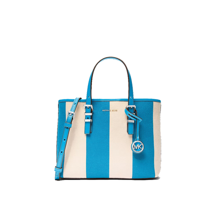 Michael Kors Women's Quinn Small Striped Canvas Convertible Crossbody Bag Milos Blue/Silver