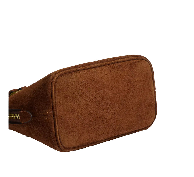 Coach Women's Lara Mini Satchel Bag Suede/Gold/Warm Brown