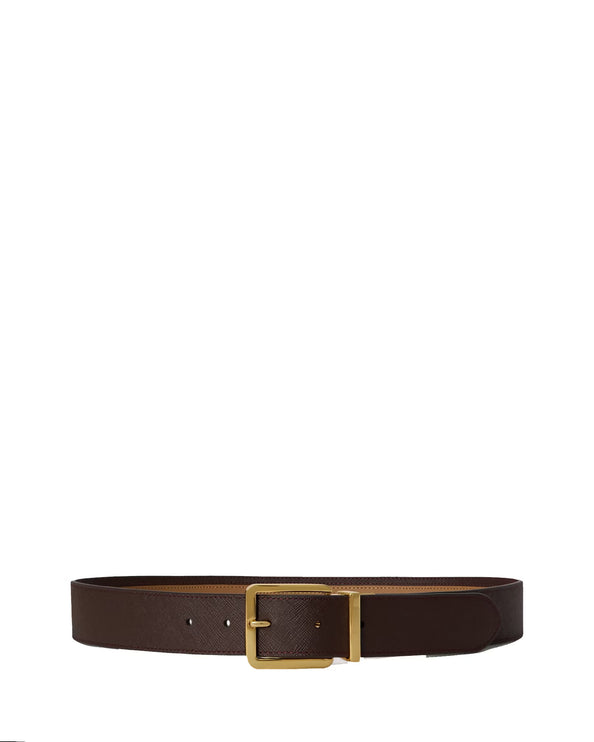 Polo Ralph Lauren Women's Two-Tone Reversible Crosshatch Belt Camel/Chestnut Brown